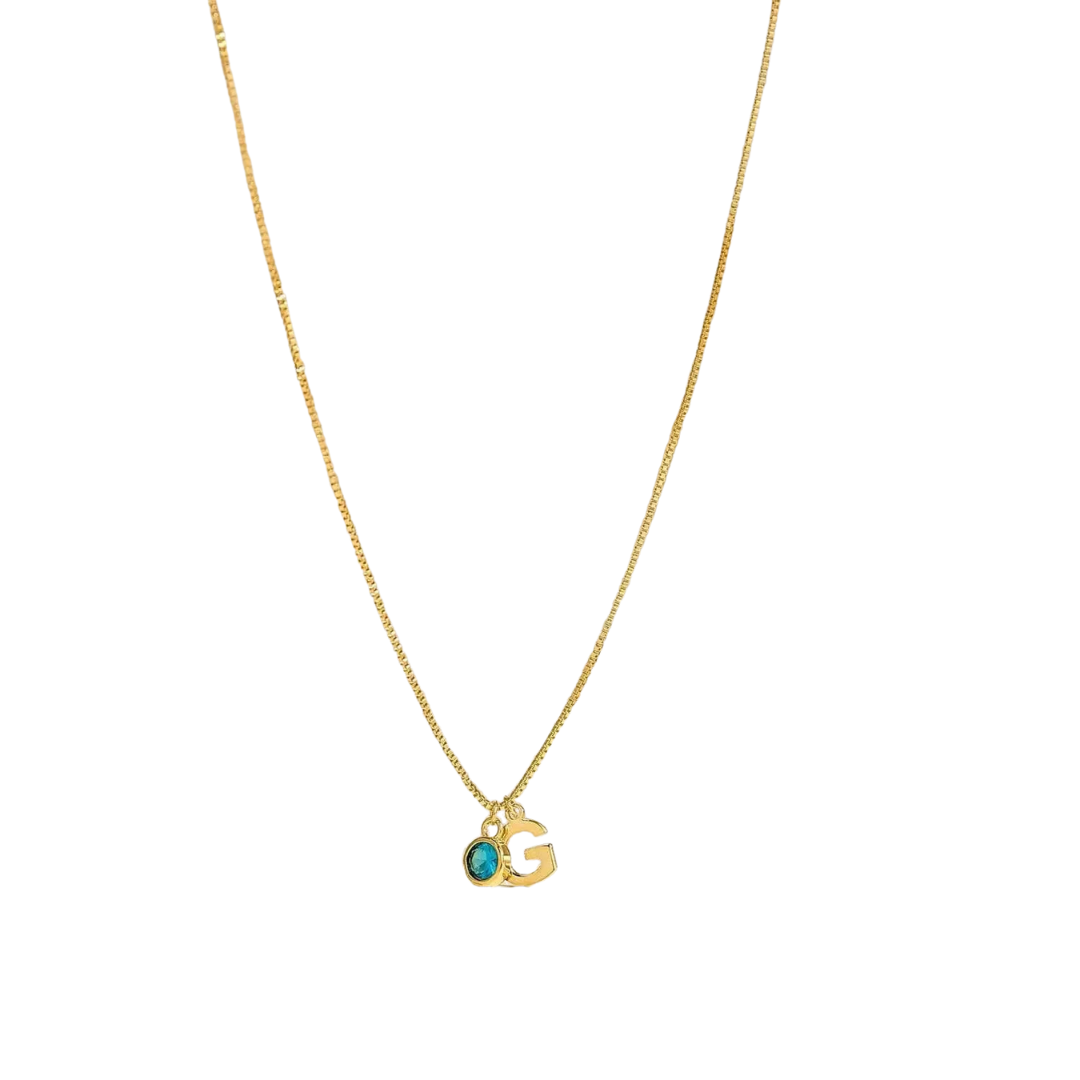 Birthstone Initial Necklace - Draag je kinderen altijd dichtbij je